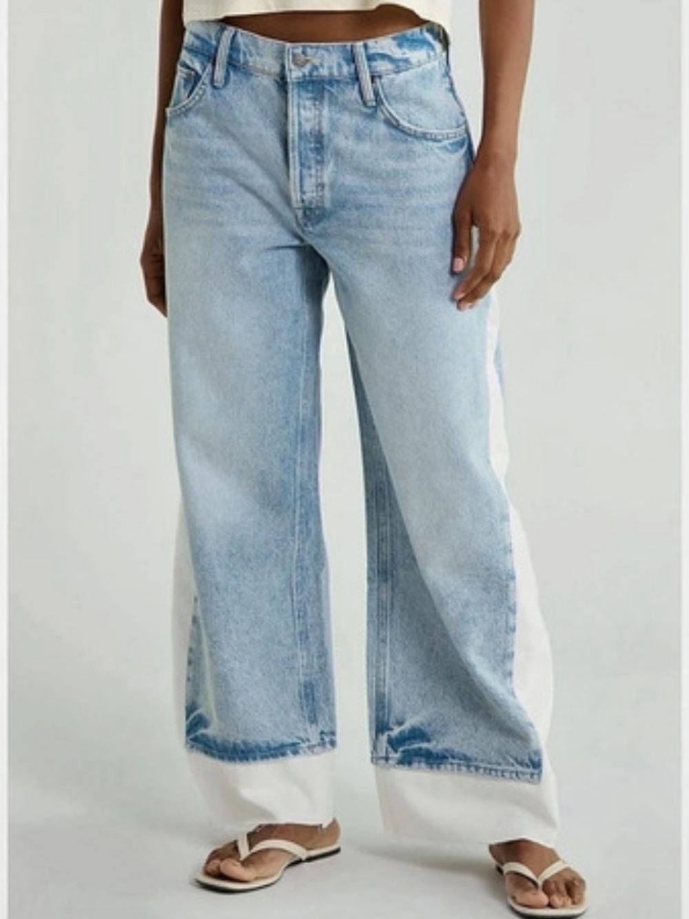 MOTHER The Hustler Ankle Fray Wide Leg Jeans in Blue Waist 30 Like New